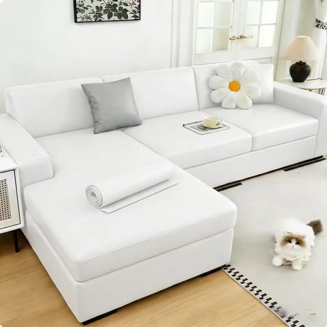 (Blanc, 30x138cm) Autocollant en cuir PU imperméable et résistant à l'usure pour une rénovation DIY adaptée aux canapés et aux sièges de voiture. (1/4)