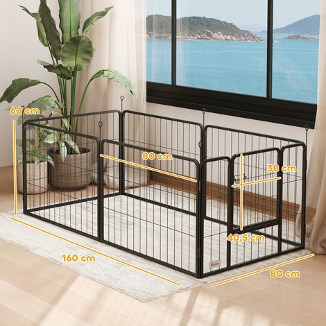Parc pour chien. enclos chien 6 panneaux modulable et pliable. portable en acier avec porte 80 x 60 gris (1/5)