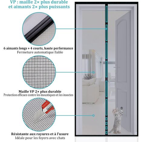 VP Moustiquaire Magnétique Pour Porte – Maille Ultrarésistante, Joint Magnétique de Haut en Bas, Fermeture Automatique, Garde l'Air Frais à l'Intérieur (120x210,Noir)
