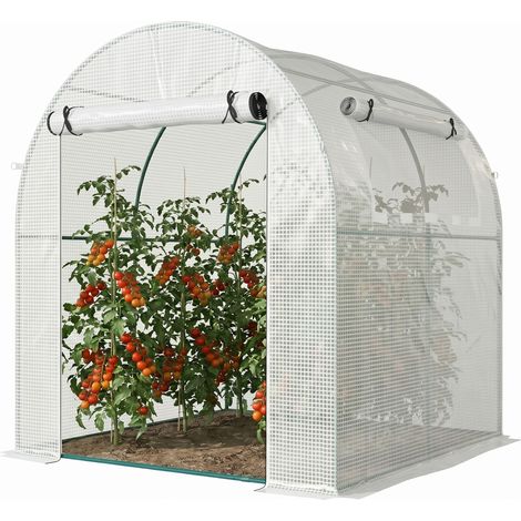 Walk in Polytunnel Greenhouse-Green House for Garden with Roll-up Window and Door-1.8 x 1.8 x 2 m-White (1/5)