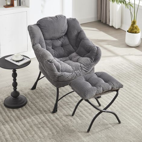Fauteuil relax avec repose-pieds 80x64x95 cm gris, poche latérale, structure en acier MEUBLIV (1/5)