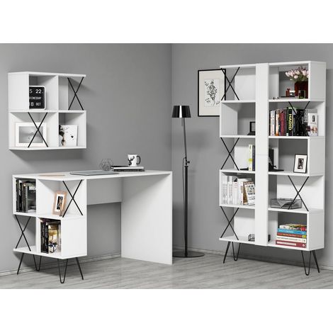 Ensemble bureau étagère et bibliothèque blanc et noir Ditra (1/4)
