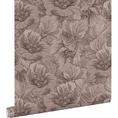 papier peint motif floral brodé gris chaud - ESTAhome (1/5)