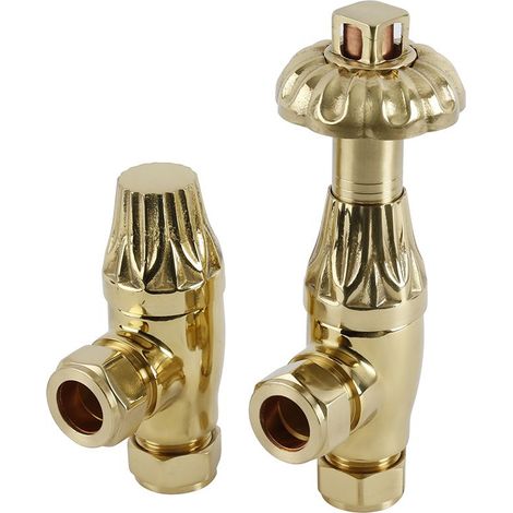Milano Windsor Antique Style Thermostatic Angled Radiator Valves Pair - Polished Brass