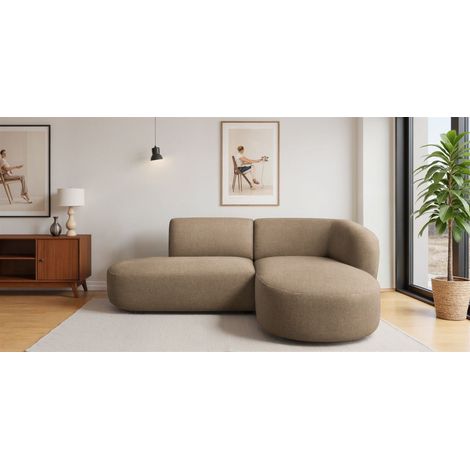 Ecksofa Designersofa BABETTE in Stoff Lins Hellbraun Ottomane Rechts