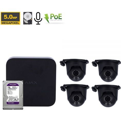 Ajax NVR Kit videosorveglianza Nero + Telecamera Turret 5Mp + Hard Disk 1Tb - 70938 4 Telecamere