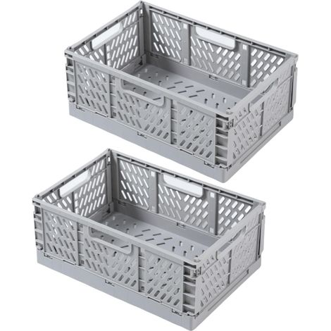 Lot de 2 Boîtes de rangement plastique pliables empilables, Pour Jouets, Cosmétiques, Bricolages, Salle de Bain, Cuisine (Gris, 22×14.7×9.3cm) (1/5)