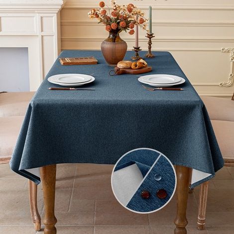Tovaglia effetto lino, lavabile, impermeabile, per sala da pranzo, giardino, feste, matrimoni o casa, 120 x 170 cm, blu mare (1/5)