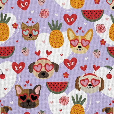 Tela decorativa para exteriores Oxford - motivos de perros, corazones y frutas (1/5)