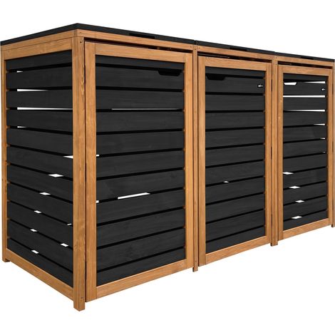 Axi Lex Cache Poubelle En Bois Noir/Marron - Abri Poubelle Pour 3 Conteneurs - Max. 240L - Abri Poubelle Extérieur Avec Excellente Ventilation