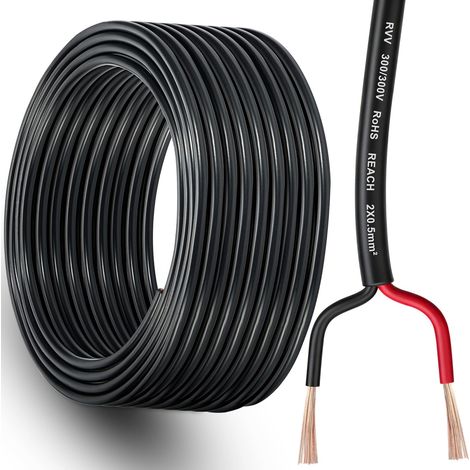 Câble pour Remorque 2 Fils 0,5mm², Faisceau Remorque 2 Broches 12V/24V, Câble de Véhicule 20M pour Auto Camion Bateau Tracteur Agricole Industriel, PVC Souple Rond Cable en Cuivre (1/5)