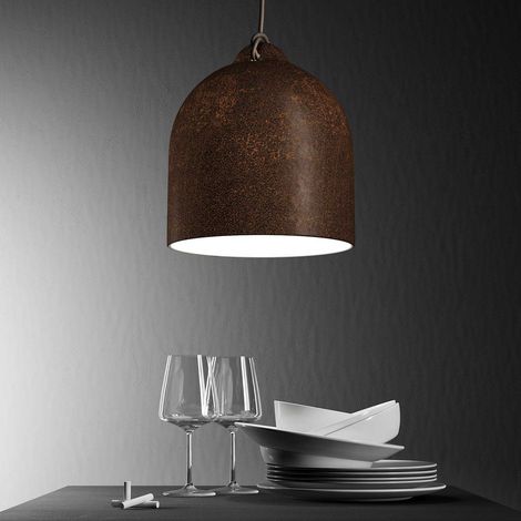 Lampada a sospensione Made in Italy completa di cavo tessile e paralume Campana M in ceramica  Con lampadina - Effetto corten - Bianco - Matter ON/OFF