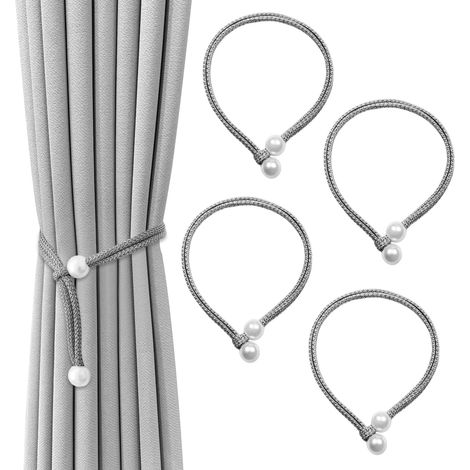 Lot de 4 embrasses de Rideaux, Fermeture en Corde perlée, Tressage élégant, Embrasses réglables pour Maison, Bureau, Salon, Chambre (Gris) (1/5)