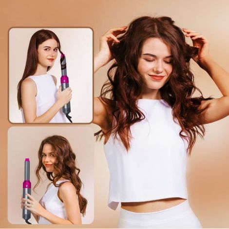 Peigne Seche-cheveux - 1000 W - 5 Accessoires Interchangeables - Pour Cheveux Courts a Longs - Violet Noir (1/4)