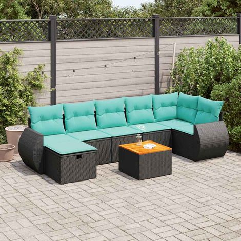 vidaXL Salon de jardin 8 pcs avec coussins noir résine tressée (1/5)