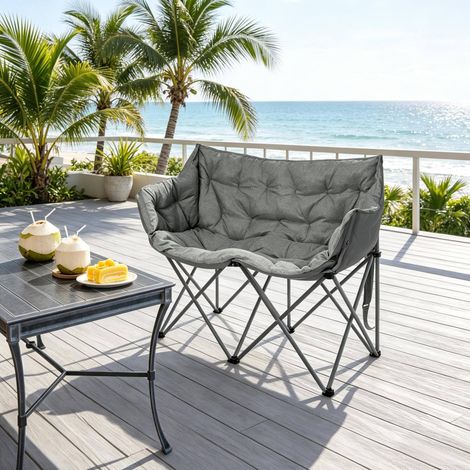 chaise fauteuil pliable 2 places mobile gris OKMYHOME (1/5)