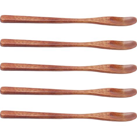Lot de 5 petites cuillères en bois à tête étroite, anti-brûlures, pour la cuisine des enfants et la maison. (1/5)