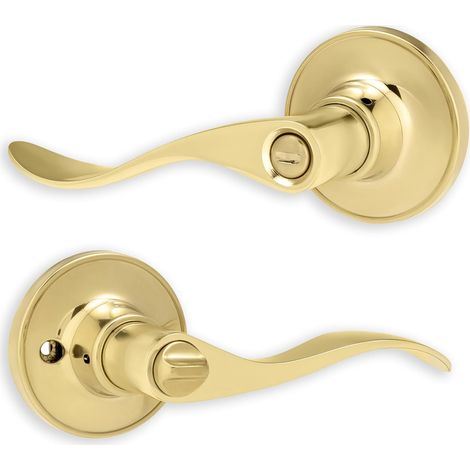 1 Kit Poignée à Condamnation Laiton Poli, Serrure Tubulaire Inclus, Pour Porte Intérieure Bois Salle De Bain