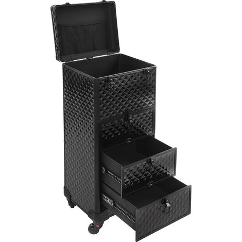Carrito de salón, organizador de maquillaje portátil, sistema de almacenamiento de 3 niveles, negro (1/2)