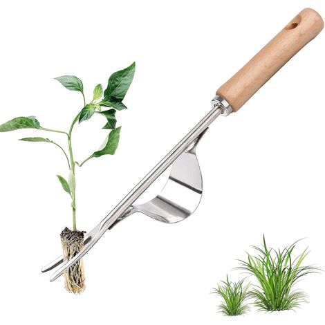 Désherbeur Manuel en Acier Inoxydable avec Outil de Manche en Bois Utilisé pour Le Désherbage Rapide des Sols et des Jardins Y-Shape Manuelle Désherbage Racine Fourche. (1/5)