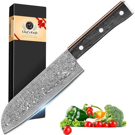 Cuchillo Santoku, hoja de acero de Damasco, mango ergonómico, cuchillo Santoku (1/2)