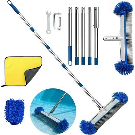 Brosse de Piscine avec Tige télescopique de 194 cm de Long, Balai de Piscine de 43 cm, Tête de Brosse de Piscine avec Perche Amovible avec Tige en Acier Inoxydable réglable en Longueur (1/5)