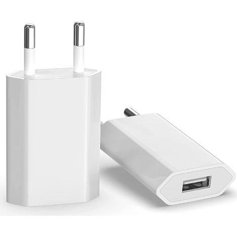 (2 Packs) Chargeur USB Adaptateur de Prise Universel (5W 5V 1A) adapté aux Voyages compatibilité avec iPhone Apple Samsung Galaxy Pixel Nexus Huawei Xiaomi HTC Sony LG - Blanc (1/5)