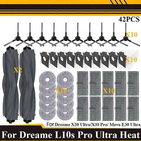 Kit d'accessoires de 42 pièces pour aspirateur Dreame L10s Pro Ultra Heat RLL82CE/X30 Ultra/Mova E30 Ultra : brosse latérale principale (1/5)