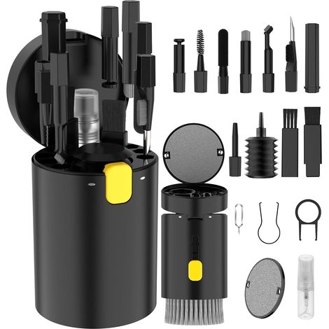 Kit de nettoyage multifonctionnel 20 en 1 pour appareils électroniques, brosse de nettoyage pour clavier, kit de nettoyage pour AirPods (noir) (1/5)