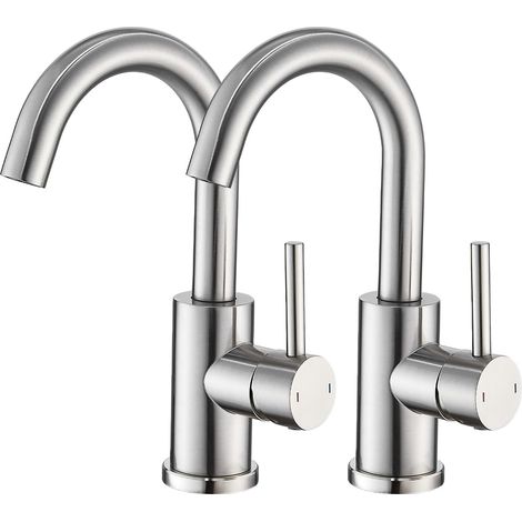 Lot de 2 Robinets Mitigeur Monocommande Rotation 360° Acier Inoxydable Salle De Bain Cuisine (1/5)
