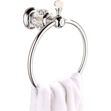 CCYKXA (Silver)Crystal Towel Rack Chrome Towel Ring Wall Mounted Round Towel Holder Classic Bathroom Accessories Bathroom Towel Holder