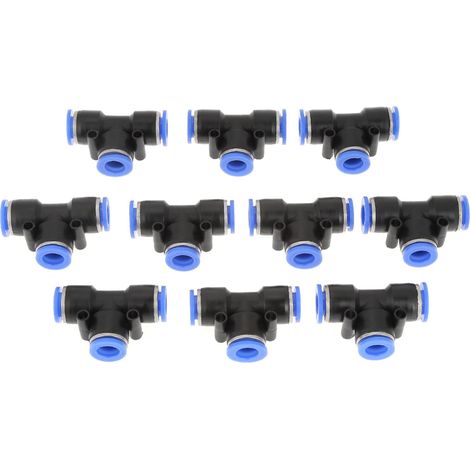 Lot de 10 raccords pneumatiques rapides en T de 10 mm (3/8") pour conduites d'air. (1/5)