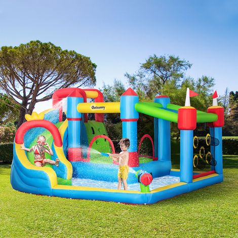 Château gonflable aire de jeux avec toboggan trampoline piscines + 3-8 ans 390 x 300 x 197 cm - multicolore