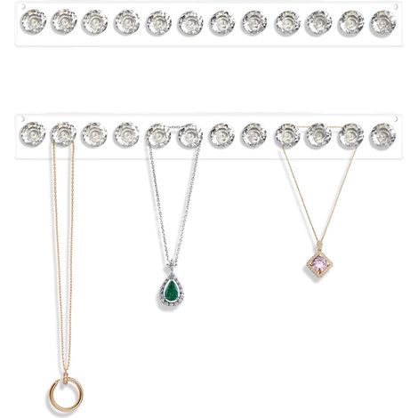 Paquet de 2 cintres de collier, support de colliers mural, organisateur de bijoux en acrylique suspendu avec 12 crochets en forme de diamant (1/5)