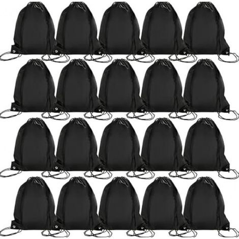Lot de 20 sacs à cordon de serrage - Noir - En polyéthylène - Avec cordon de serrage - Étanche - Pour le sport,Noir, taille unique (1/4)
