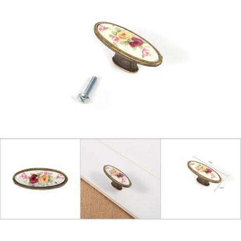 Poignées de porte en céramique bronze à motif floral, à monter soi-même, pour placards, tiroirs et armoires (8). (1/5)