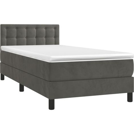 Struttura letto a LED con testiera a molle, materasso 90x200 cm, tessuto in velluto grigio scuro TDL0208247