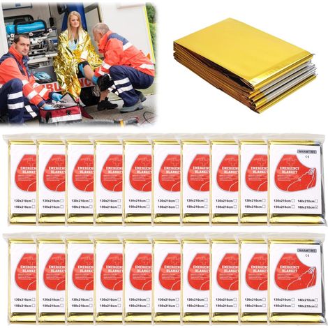 Couvertures de Survie,20pcs Couvertures de Sauvetage,Couverturess de Surv Isothermiques,Couverture de Premiers Secours,Couverture de Secours D'urgence,Couverturess Surv Réutilisable (1/5)