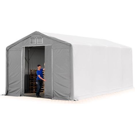 Zelthalle 5x8m Lagerzelt Industriezelt 3m Seitenhöhe PVC Plane 850 N grau 100% wasserdicht Ganzjahreszelt mit Schiebetor