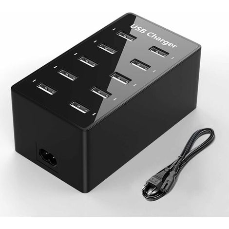Station de charge USB, concentrateur de charge USB 50 W à 10 ports, chargeur USB multi-ports avec détection intelligente, compatible avec iPhone, Galaxy, tablette iPad et autres appareils de charge US (1/4)