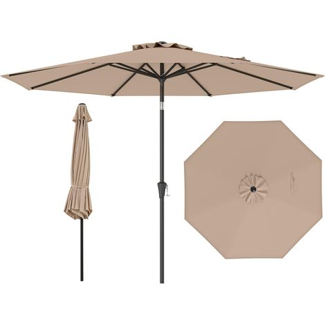Ombrellone da giardino da 303 cm, doppio Ombrellone da esterno con baldacchino e manovella, inclinazione a pulsante, 8 stecche, per patio, beige (1/5)