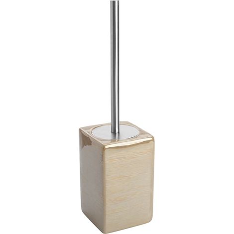 Portascopino WC Beige in Ceramica e Manico Acciaio Inox (1/3)