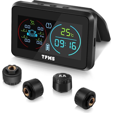 USB C Solar TPMS Tire Pressure Monitoring System with 4 Tire Pressure Sensor, 5 Alarm Modes for Cars, SUVs and Trailers (1/5)