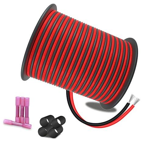18AWG 30M Extension 2 Pin Wire 2 Colours Red/Black Tinned Copper Cable, 12/24V DC 18 Gauge Flexible 2 Conductor Connection Wire Cable for LED Strip Light Strip Lighting (1/5)
