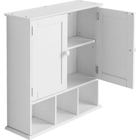 Mophorn Mobiletto da bagno sospeso con 2 ante e ripiani regolabili, armadietto da parete con 3 vani aperti per cucina e bagno