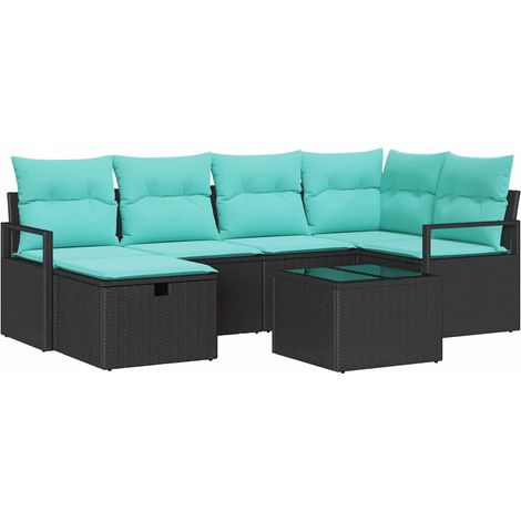 Maison Exclusive - Set di divani con cuscino 7 pcs Nero e Turchese polyrattan