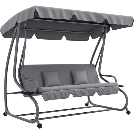 Balancelle Hollywood 2 en 1 inclinable avec capote réglable capacité 340 kg en acier 200 x 120 x 164 cm grise (1/4)