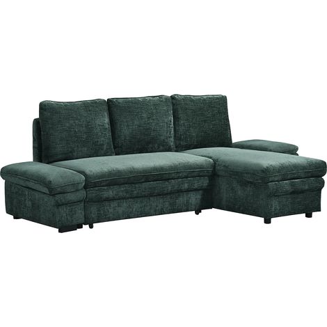Canapé d'angle convertible et réversible en tissu chenille vert SIVIARA (1/5)