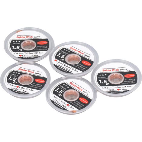 Lot de 5 mèches à dessouder en cuivre rouge antioxydant anticorrosion pour retrait soudure platines (1/5)