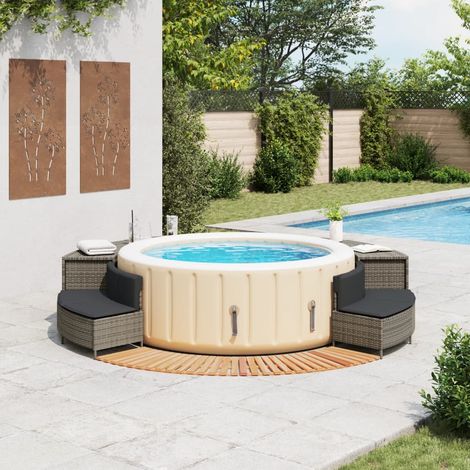 Maison Exclusive - Cadre de bain à remous gris résine tressée bois massif d'acacia (1/5)